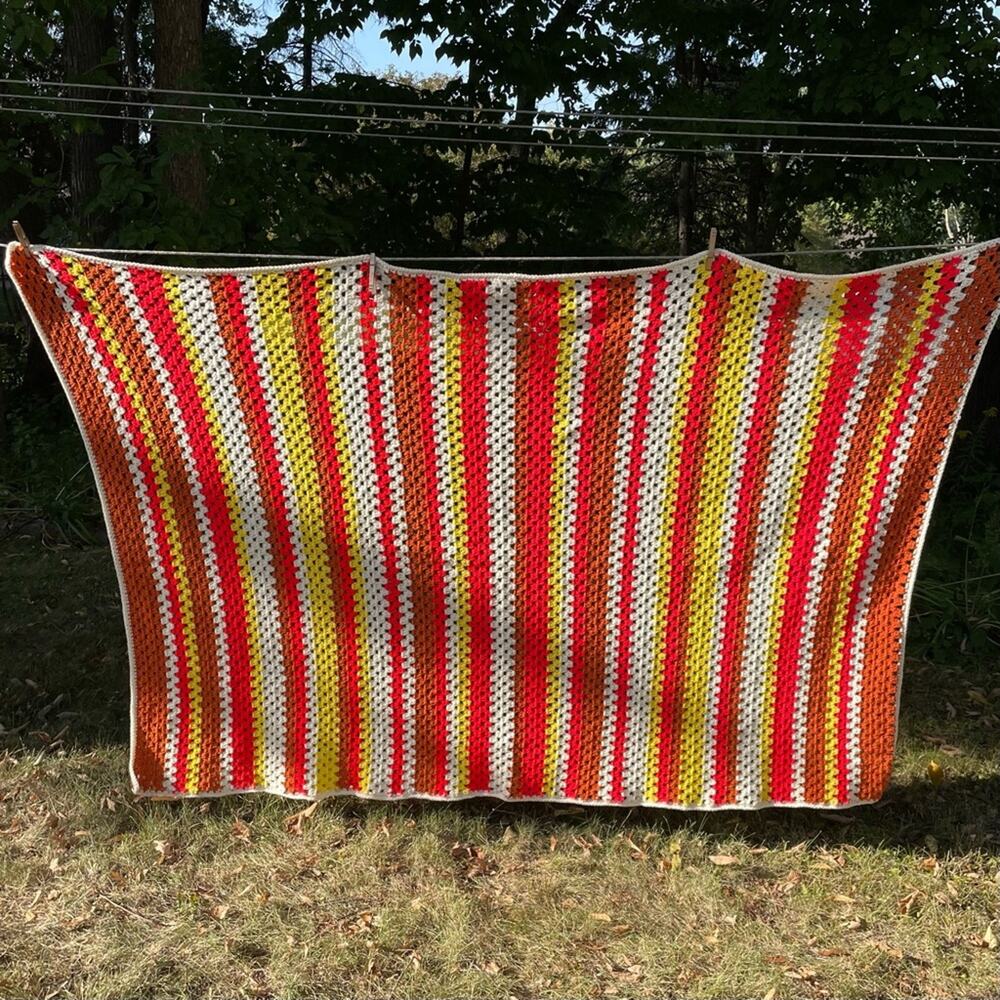 Vintage Retro Handmade Crochet Crocheted Knitted Granny Square Afghan Blanket